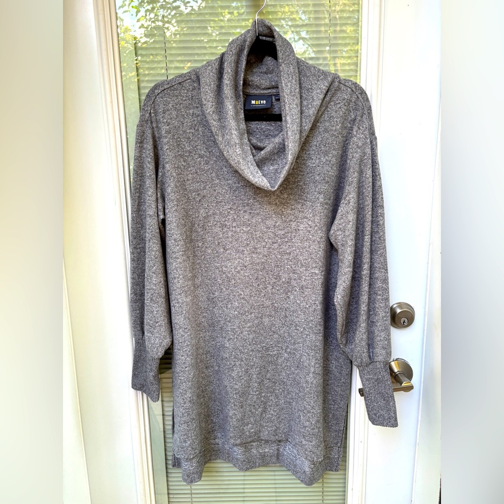 Maeve By Anthropologie M Gray Cowl Neck Tunic/Mini Dress LS Oversized Like New